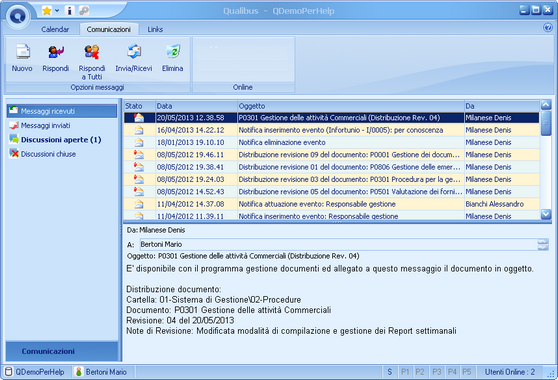 Calendar - Tab Comunicazioni
