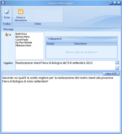 Maschera di invio di un Nuovo messaggio