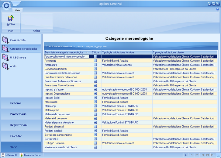 Sez. Categorie merceologiche in Opzioni Generali - Varie Sez. Categorie merceologiche in Opzioni Generali - Varie