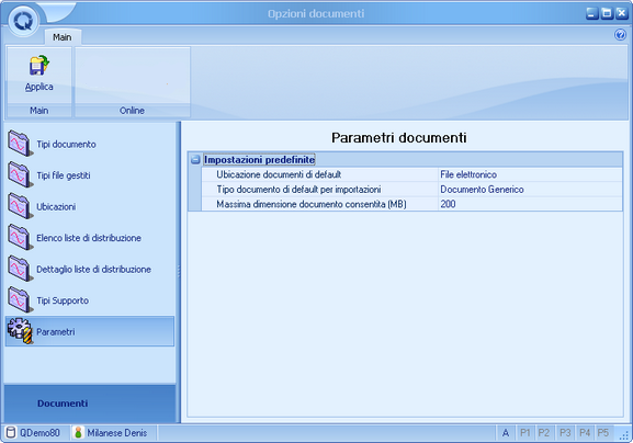 Opzioni Documenti - Parametri