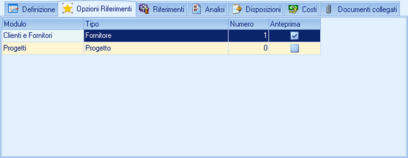 Tab Opzioni Riferimenti