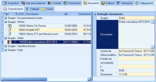 Tab Documenti - Sottosezione Comunicazioni