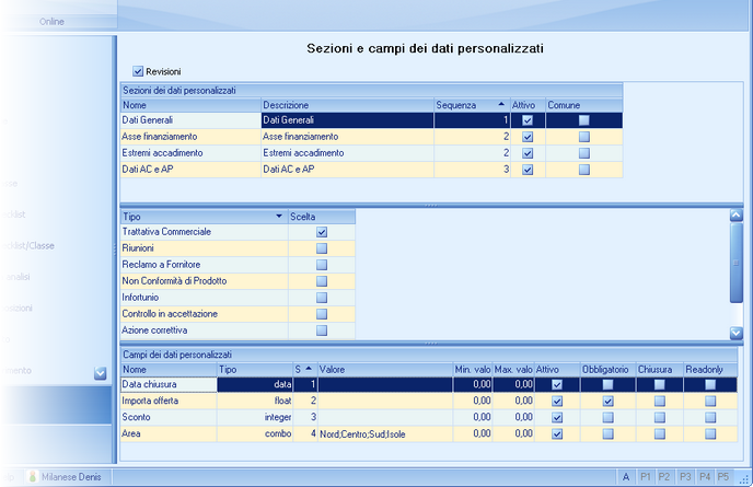 Configurazione Campi personalizzati