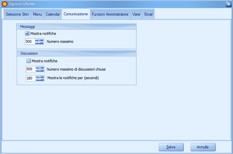 Opzioni Utente - Tab Comunicazione