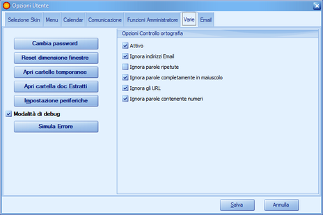 Opzioni Utente - Tab Varie