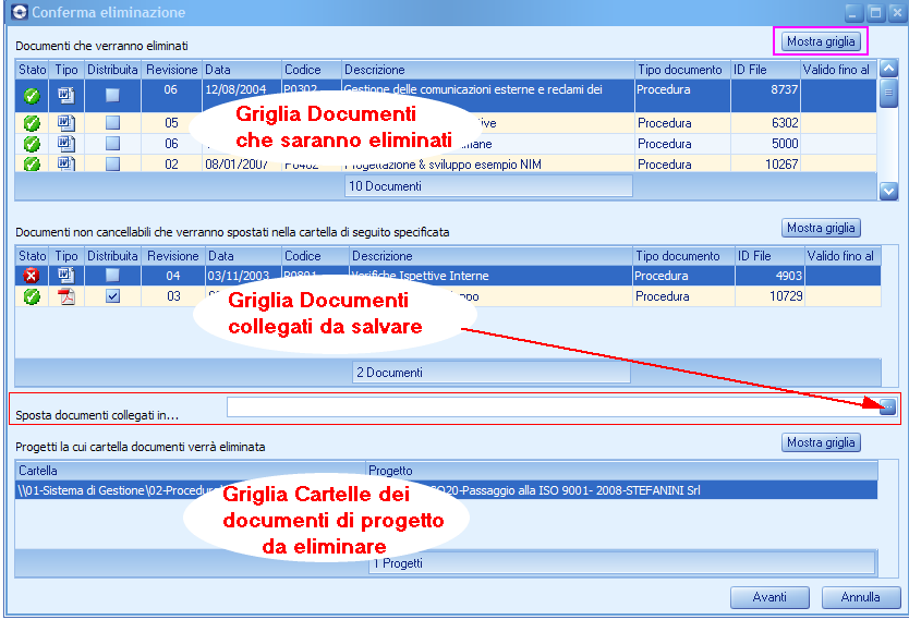 Maschera per la procedura di eliminazione