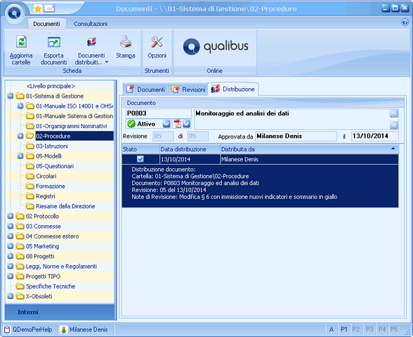 Tab Distribuzione del modulo Documenti