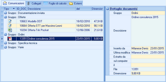 Tab Documenti - Sottosezione Comunicazioni