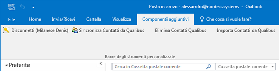 Tab. Componenti aggiuntivi di Outlook con Addin connesso