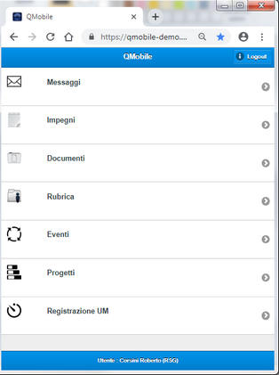 Menu QMobile dopo il login