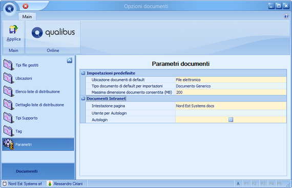 Opzioni documenti - Parametri