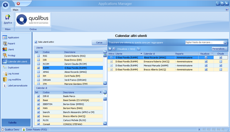 Applications Manager - Sezione Calendar altri utenti Applications Manager - Sezione Calendar altri utenti
