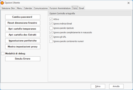 Opzioni Utente - Tab Varie