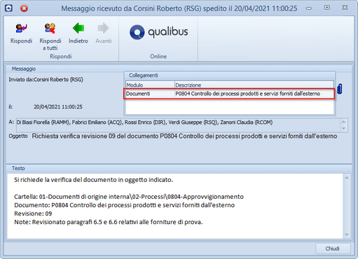 Mesaggio automatico di richiesta verifica
