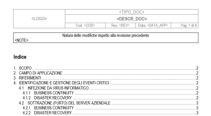 Configurazione dell'intestazione di un documento di prescrizione