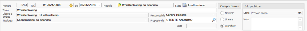 Sezione delle informazioni generali dell'Evento