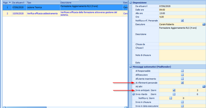 Tab Disposizioni di Eventi