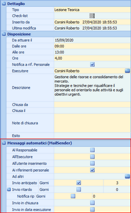 Sez. MailSender nella griglia verticale di una disposizione