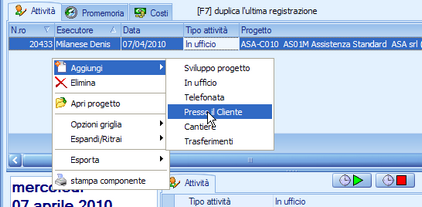 Inserimento attività