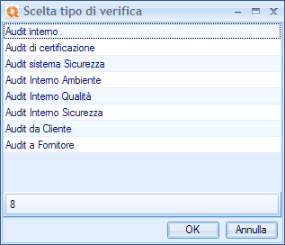 Maschera selezione del tipo di verifica