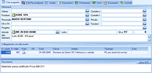 Eventi: tab Dati anagrafici