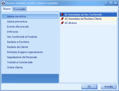 Maschera selezione Classe e Ambito