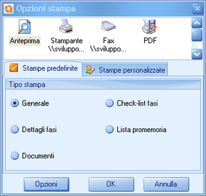 Maschera di selezione delle Stampe predefinite