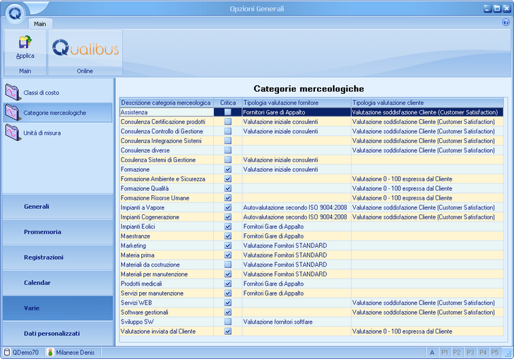 Sez. Categorie merceologiche in Opzioni Generali - Varie Sez. Categorie merceologiche in Opzioni Generali - Varie
