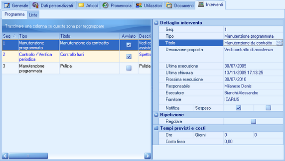 Tab Interventi - Programma Tab Interventi - Programma