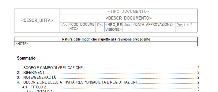 Configurazione dell'intestazione di un documento di prescrizione